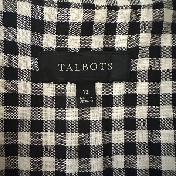 Talbots Blazer Gingham Pattern Sz 12 Black & White Linen Cotton Blend Preppy - Picture 11 of 12